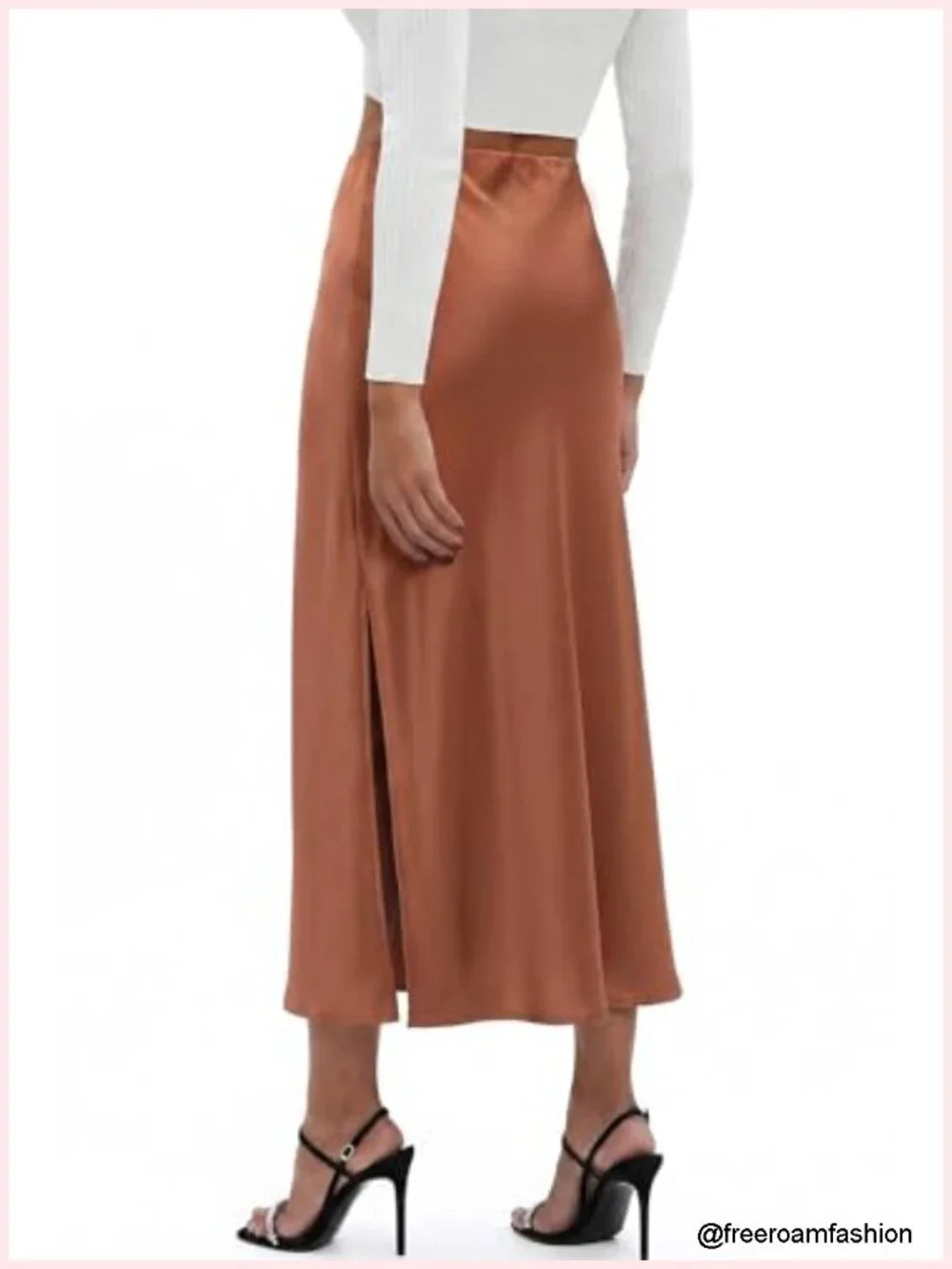 Satin High Waist A-Line Midi Skirt
